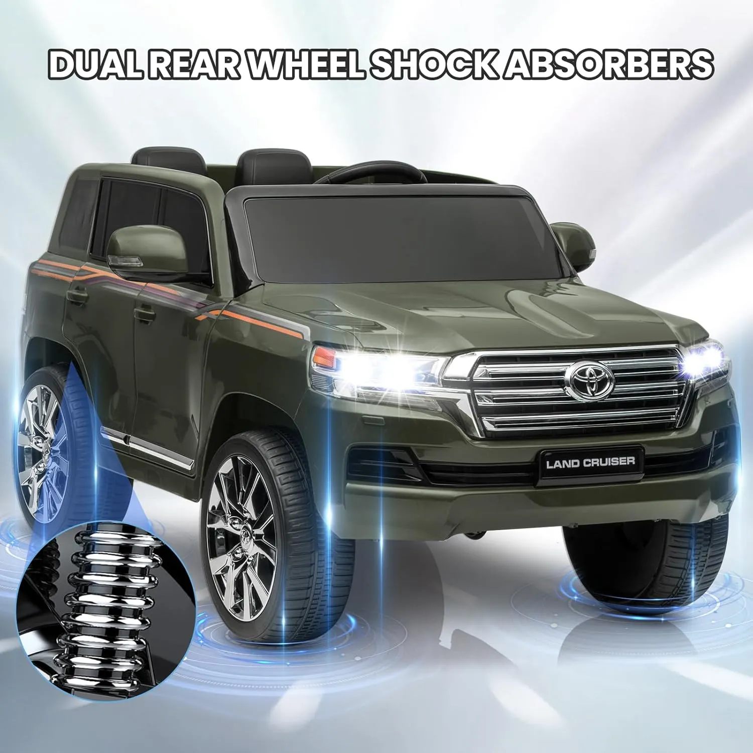 12V Kids Ride On Car, Licensed Toyota Land Cruiser Ride On Toys for Kids 4-8, Battery Powered Electric Vehicle with Parent Remote Control, 3 Speeds, Music, Led Lights, Birthday Gift for Boys, Green