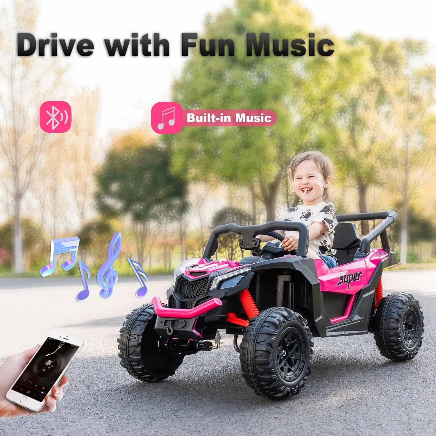 12V Kids Ride on Car with Remote Control, Electric Car for Kids, Ride on UTV for Boys Girls Music, Safety Belt, Safe Speed, 2WD, Soft Start, Shock Absorber (Blue, 12V)