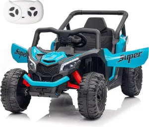 12V Kids Ride on Car with Remote Control, Electric Car for Kids, Ride on UTV for Boys Girls Music, Safety Belt, Safe Speed, 2WD, Soft Start, Shock Absorber (Blue, 12V)