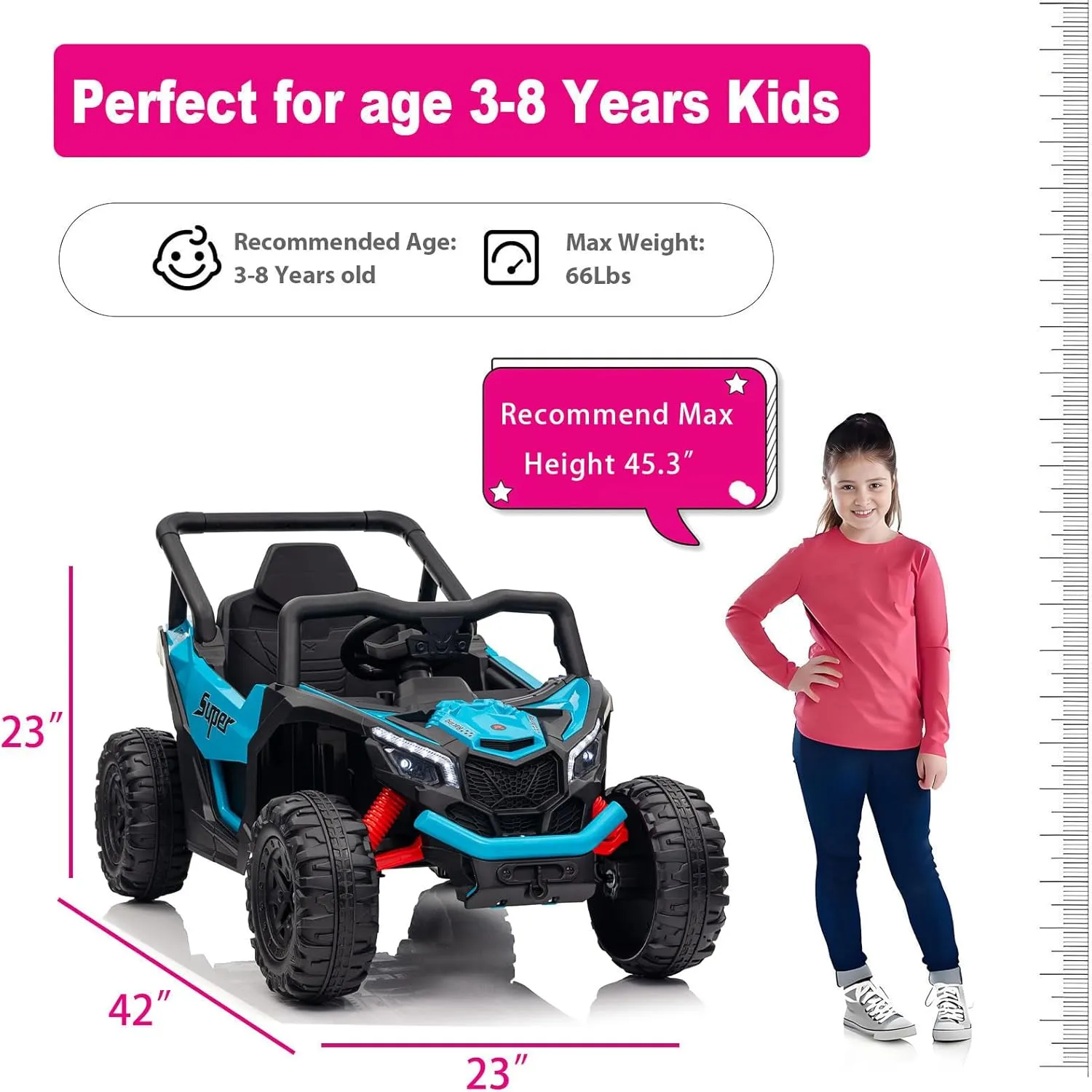 12V Kids Ride on Car with Remote Control, Electric Car for Kids, Ride on UTV for Boys Girls Music, Safety Belt, Safe Speed, 2WD, Soft Start, Shock Absorber (Blue, 12V)