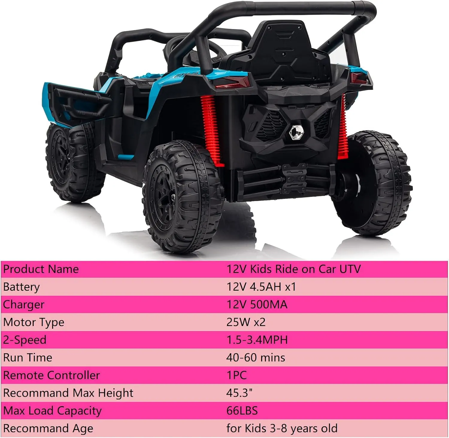 12V Kids Ride on Car with Remote Control, Electric Car for Kids, Ride on UTV for Boys Girls Music, Safety Belt, Safe Speed, 2WD, Soft Start, Shock Absorber (Blue, 12V)