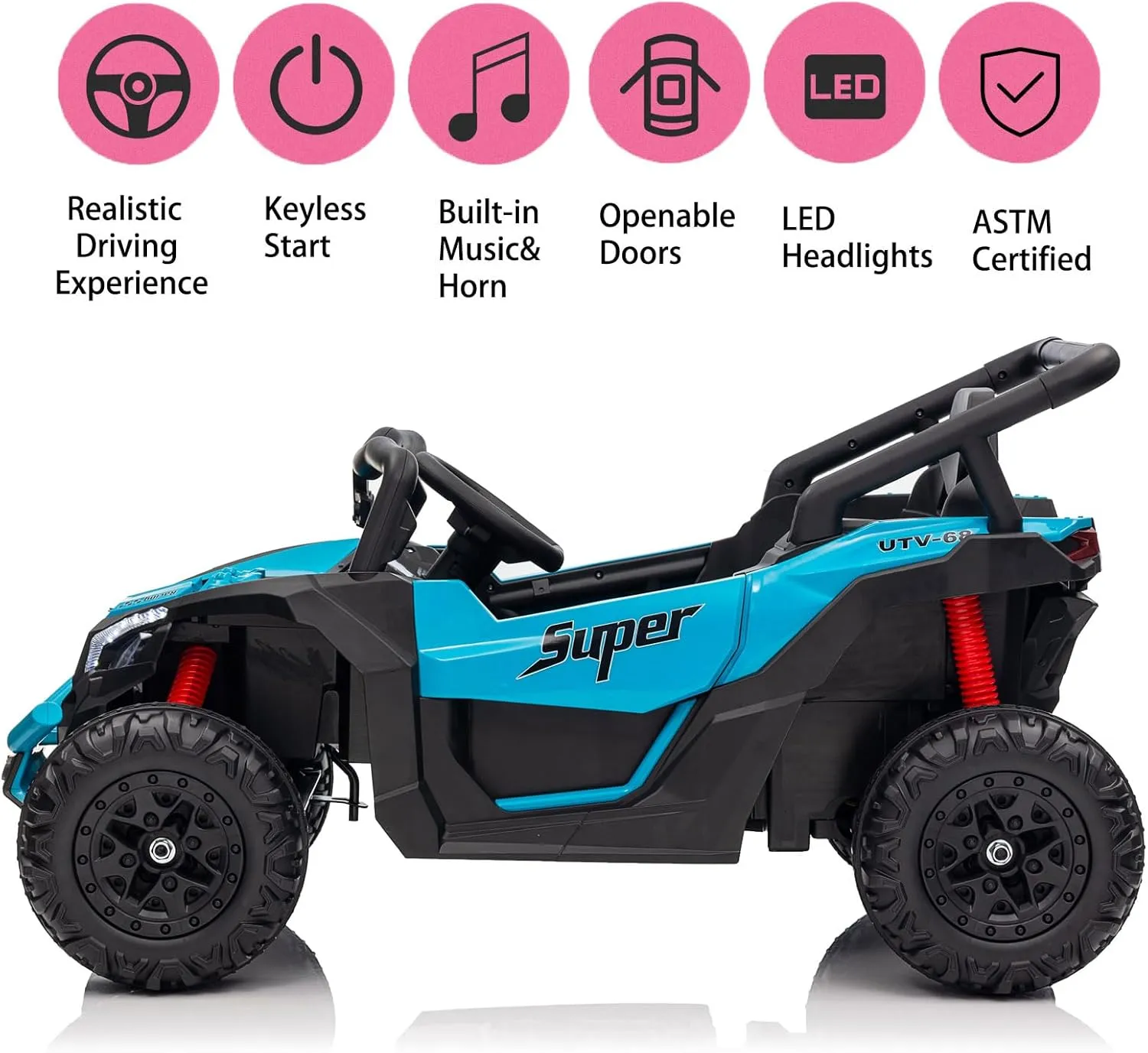 12V Kids Ride on Car with Remote Control, Electric Car for Kids, Ride on UTV for Boys Girls Music, Safety Belt, Safe Speed, 2WD, Soft Start, Shock Absorber (Blue, 12V)