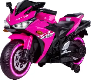 12V Kids Ride On Motorcycle, 7AH 550W Battery Powered Motorcycle w/Training Wheels, Manual Throttle,LED Lights, Music,USB,MP3,1.8-3.2 MPH Speed (Pink)