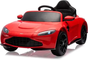 12V Kids Ride On Sports Car Licensed Aston Martin Electric Ride On Toy for Toddles Battery Powered Vehicle with Remote Control, Horn, Soft Start, LED Lights, Music, Red