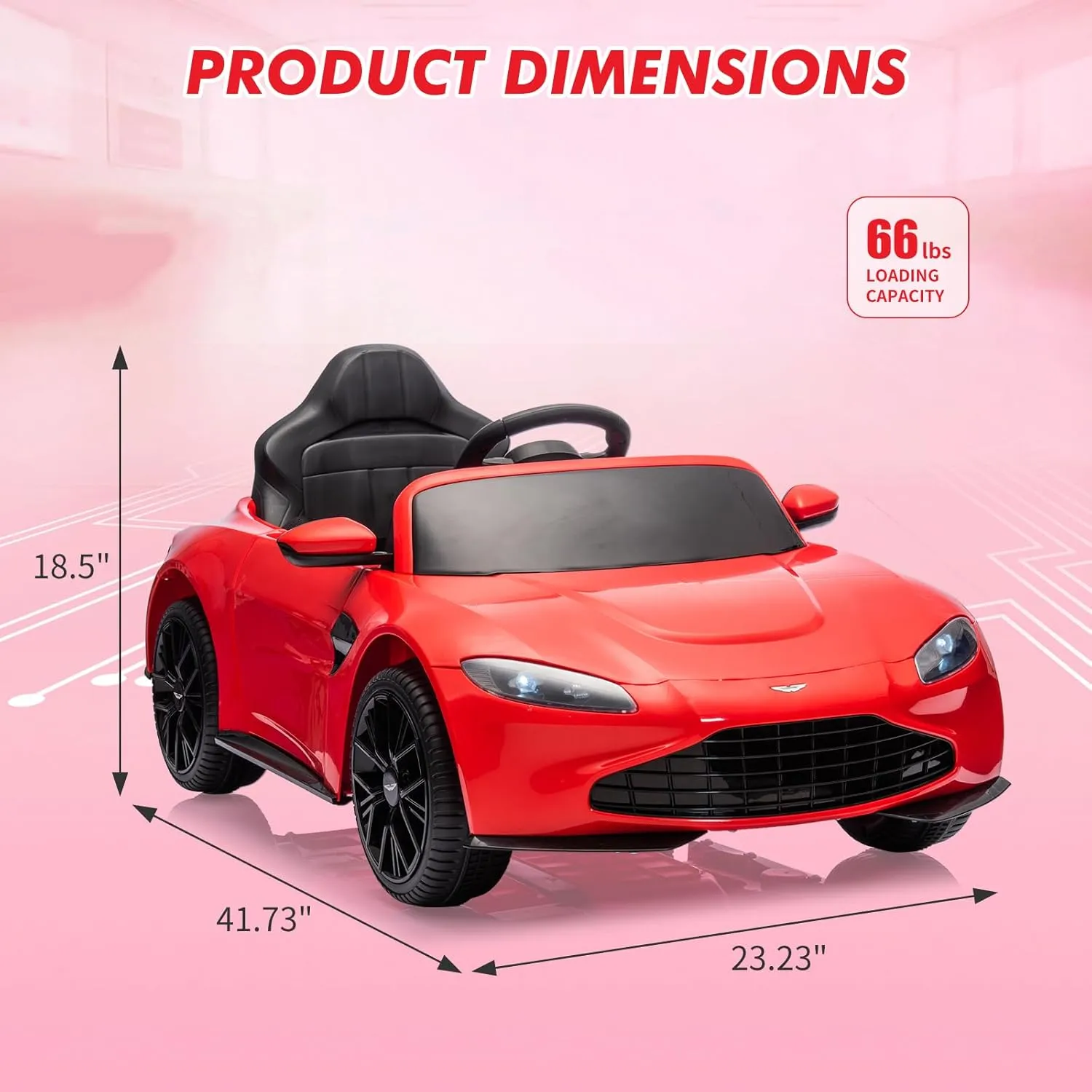12V Kids Ride On Sports Car Licensed Aston Martin Electric Ride On Toy for Toddles Battery Powered Vehicle with Remote Control, Horn, Soft Start, LED Lights, Music, Red
