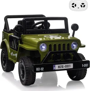 12V Kids Ride On Truck Car with Remote Control, Spring Suspension, Various Speeds, LED Lights, Music, and Safety Belt, Electric Ride On Car Toys for Kids 3 , Green