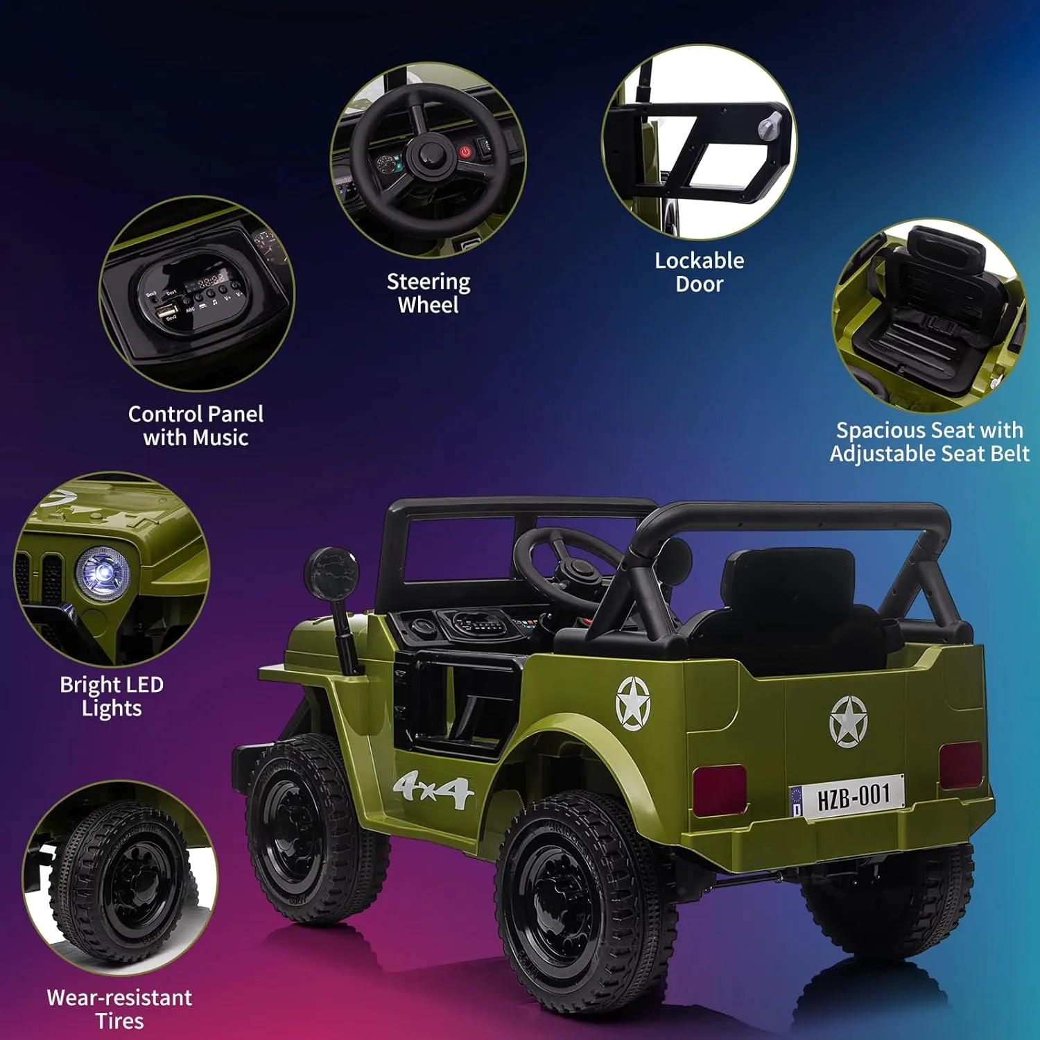 12V Kids Ride On Truck Car with Remote Control, Spring Suspension, Various Speeds, LED Lights, Music, and Safety Belt, Electric Ride On Car Toys for Kids 3 , Green
