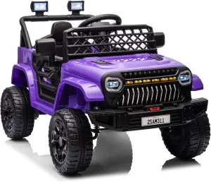 12V Kids Ride On Truck Electric Vehicle Battery Powered Car Toddles Ride On Toy for Boys Girls with Remote Control, 4-Wheel Suspension, Battery Display, LED Lights, Music, Purple