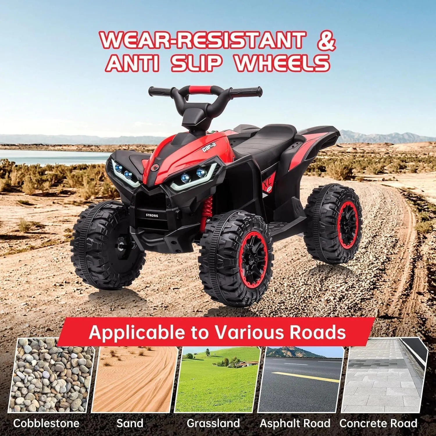 12V Ride On ATV for Kids Electric Four Wheeler for Toddlers Ages 3-8, Battery Powered Quad with Remote Control, LED Lights, Music, High/Low Speed, USB, Red