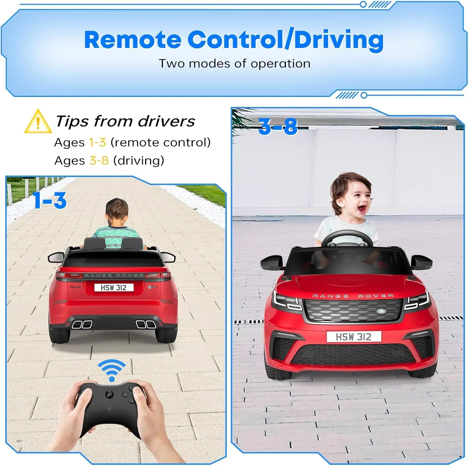 12V Ride On Car, Electric Vehicle Toy for Kid & Toddler, Licensed Land Rover Battery Powered Electric Truck with Parental Remote Control, Music, LED Lights