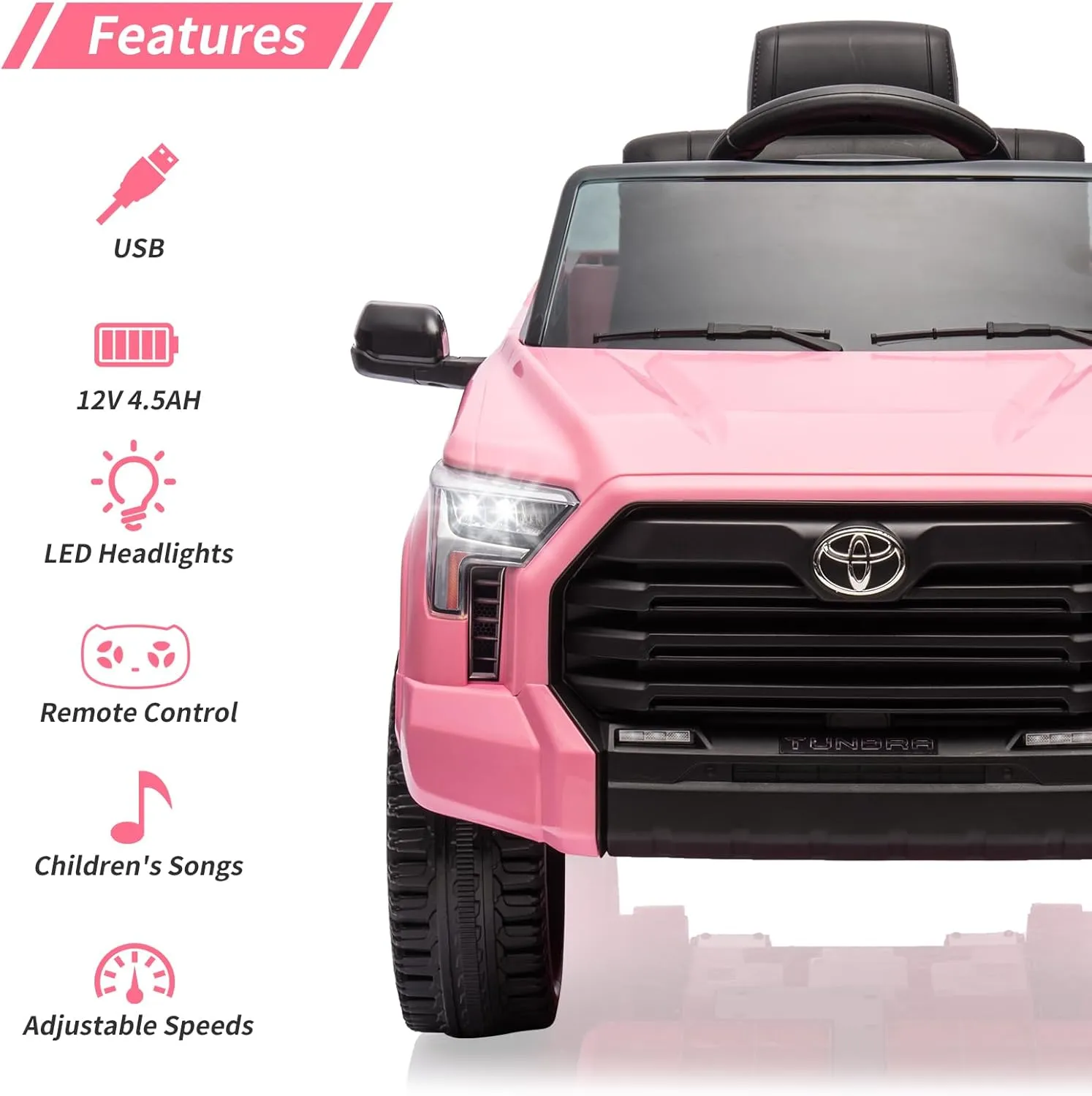 12V Ride On Car for Kids, Licensed Toyota Ride On Truck, Battery Powered Electric Car with Music, LED Lights, Suspension System, Double Doors, Safety Belt, Ride On Toys for Kids