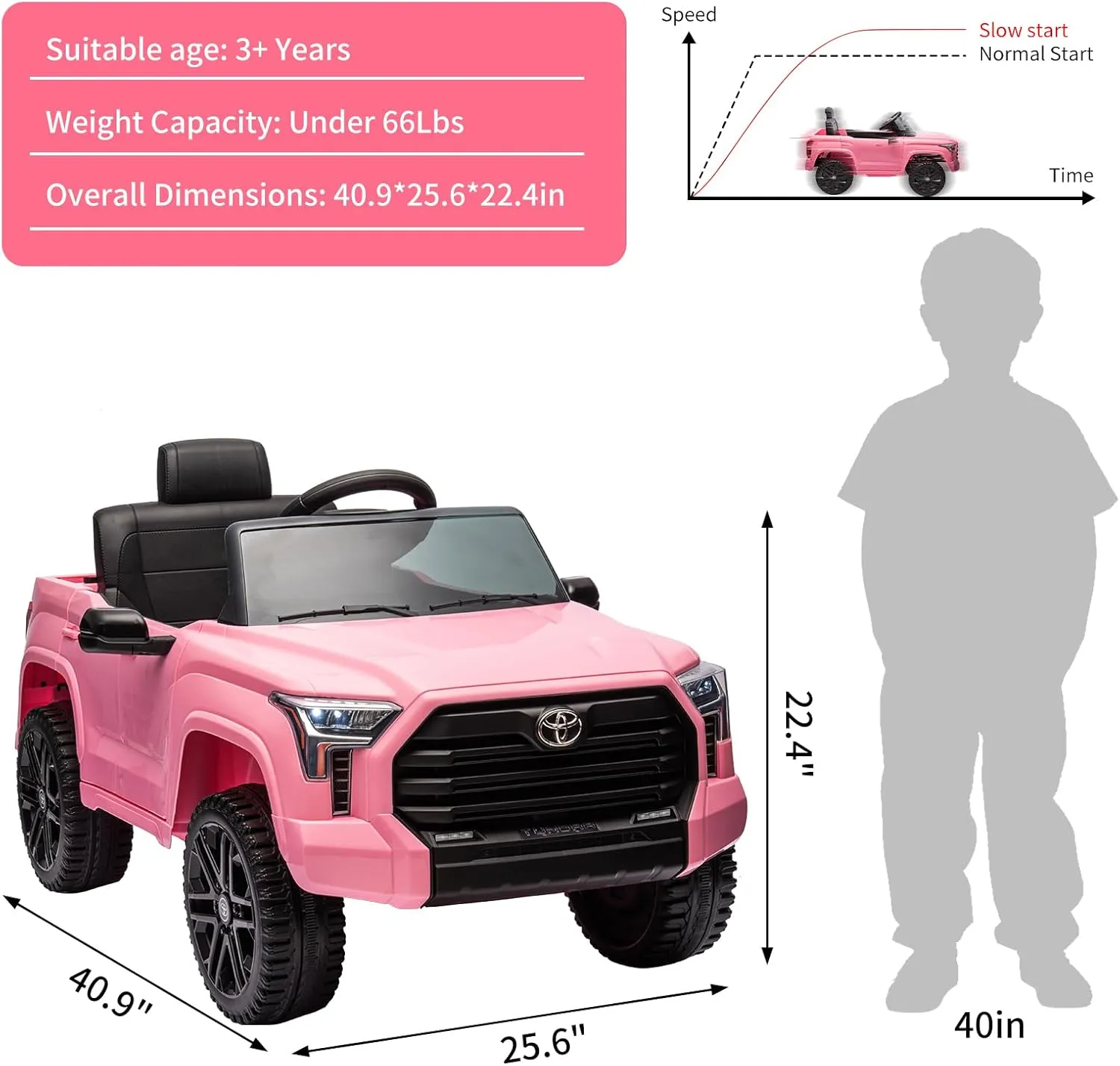 12V Ride On Car for Kids, Licensed Toyota Ride On Truck, Battery Powered Electric Car with Music, LED Lights, Suspension System, Double Doors, Safety Belt, Ride On Toys for Kids