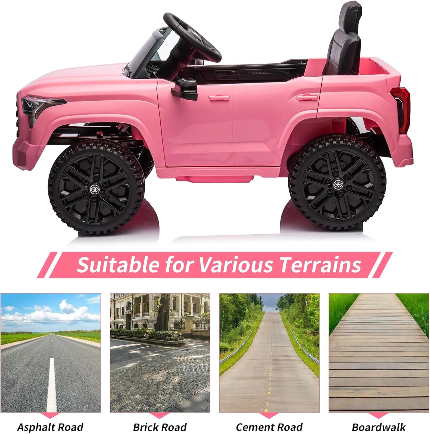 12V Ride On Car for Kids, Licensed Toyota Ride On Truck, Battery Powered Electric Car with Music, LED Lights, Suspension System, Double Doors, Safety Belt, Ride On Toys for Kids