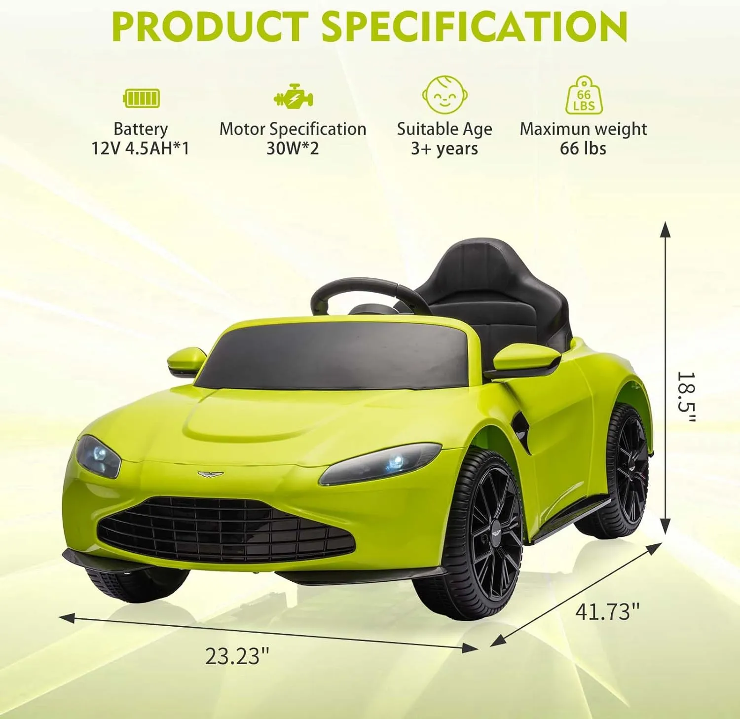 12V Ride on Sports Car for Kids Licensed Aston Martin Battery Powered Car Toddlers Ride on Toy with Remote Control, Horn, Soft Start, LED Lights, Music, USB, Electric Vehicle for Boys Girls (Green)