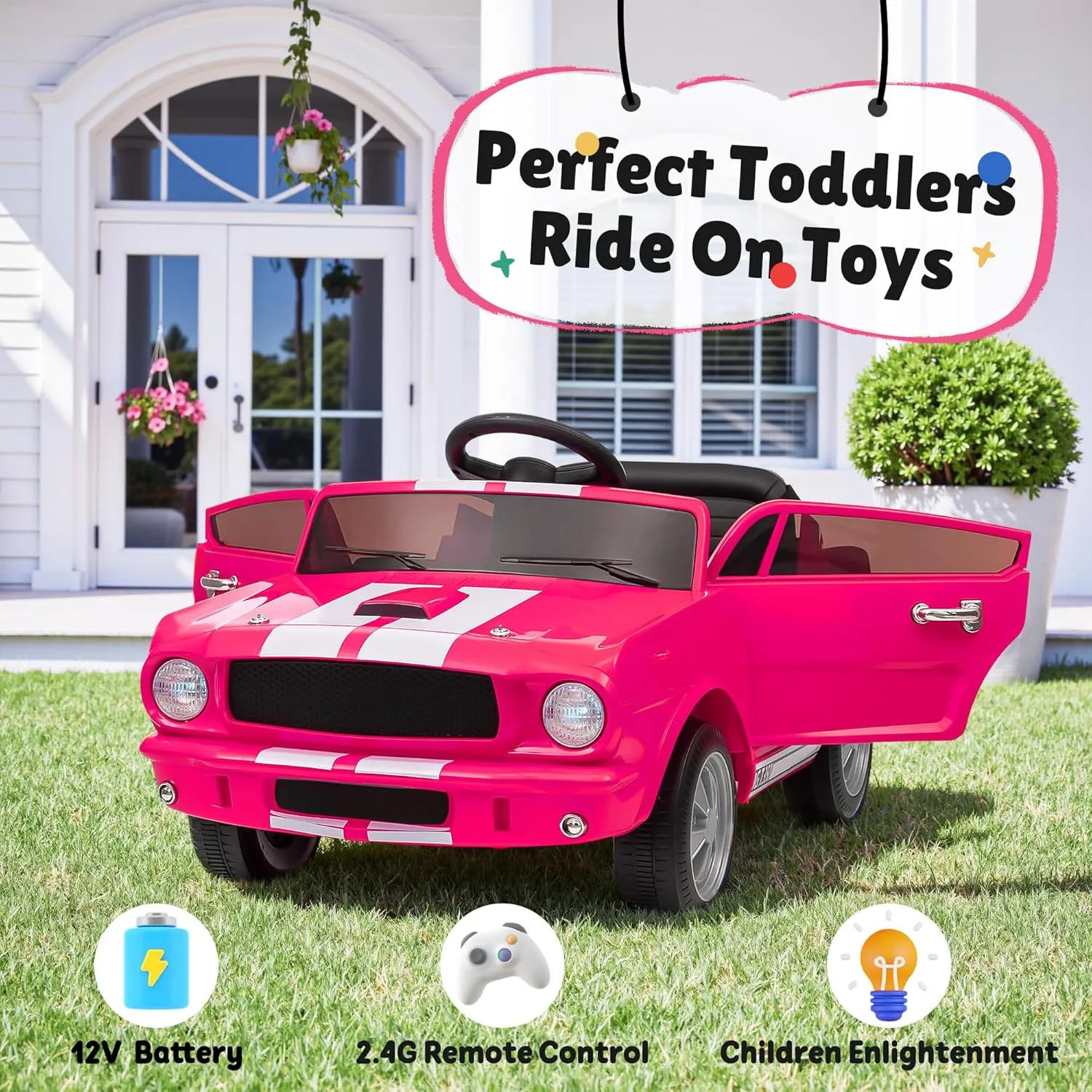 12V Ride on Toys, Licensed Shelby GT350 Toddler Electric Vehicle Ride On Car w/Remote Control, Soft Start, Rear Suspension, Bluetooth, LED Lights,3 Point Safe Belt, Kids Electric Vehicle