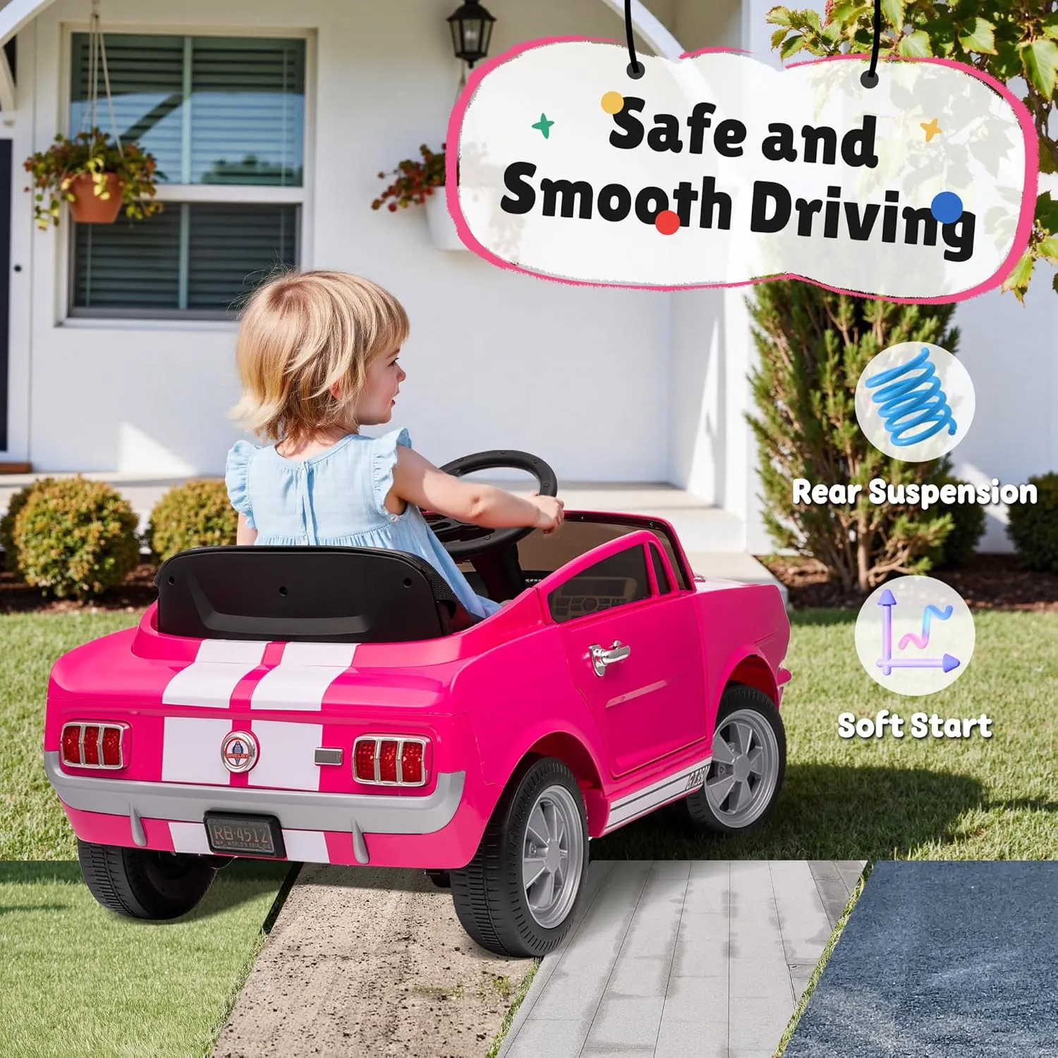 12V Ride on Toys, Licensed Shelby GT350 Toddler Electric Vehicle Ride On Car w/Remote Control, Soft Start, Rear Suspension, Bluetooth, LED Lights,3 Point Safe Belt, Kids Electric Vehicle