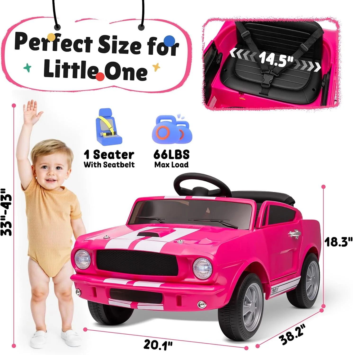 12V Ride on Toys, Licensed Shelby GT350 Toddler Electric Vehicle Ride On Car w/Remote Control, Soft Start, Rear Suspension, Bluetooth, LED Lights,3 Point Safe Belt, Kids Electric Vehicle