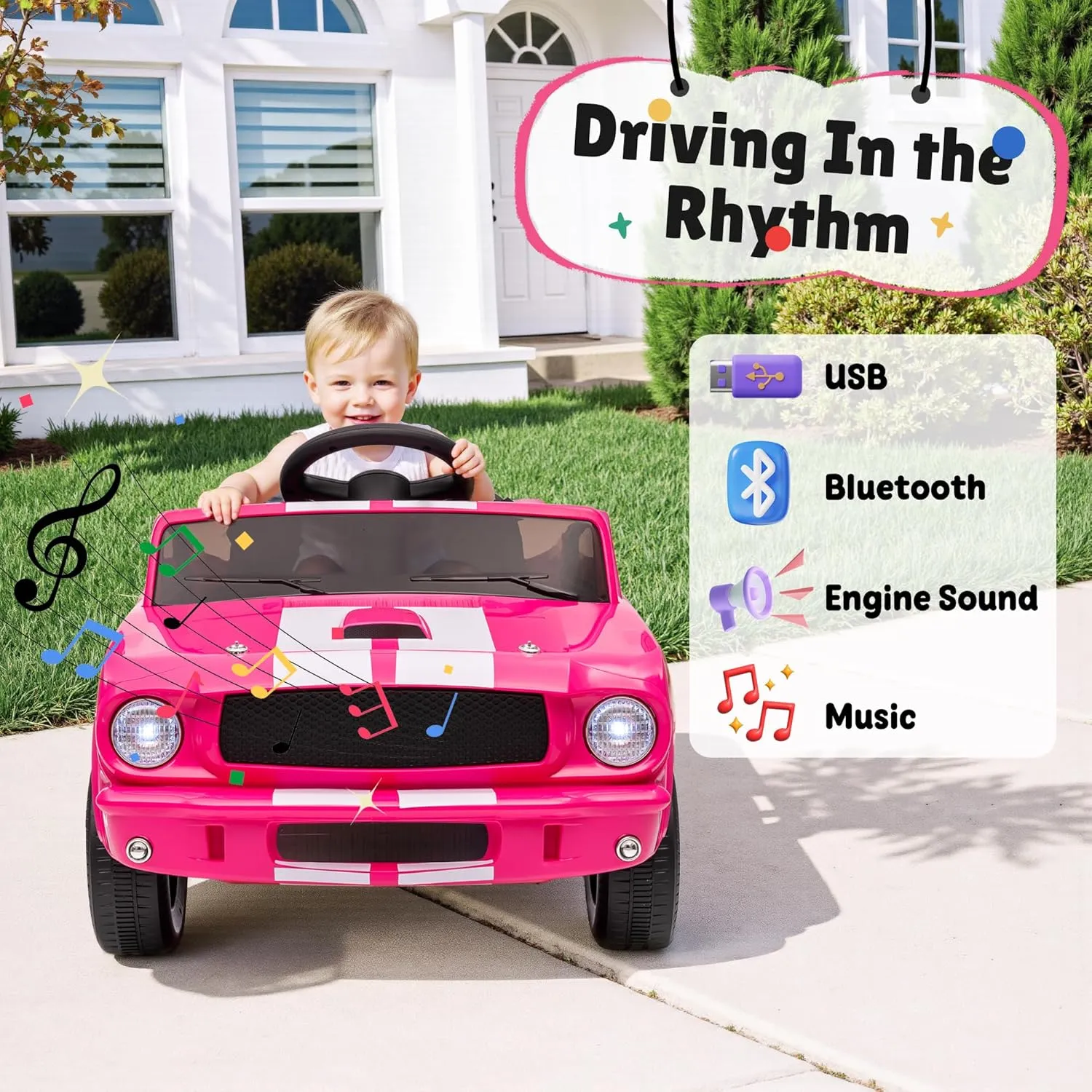 12V Ride on Toys, Licensed Shelby GT350 Toddler Electric Vehicle Ride On Car w/Remote Control, Soft Start, Rear Suspension, Bluetooth, LED Lights,3 Point Safe Belt, Kids Electric Vehicle