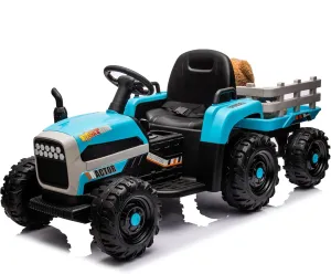 12V Ride On Tractor with Trailer Remote Control Battery Powered Electric Tractor with LED Lights Music Birthday for Boys Girls Blue