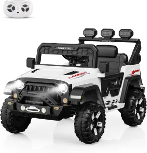 12V Ride on Truck Car, Kids Electric Velectric with Parent Remote Control, 3 Speeds, Soft Start, Battery Display, Music, LED Lights, Bluetooth, Safety Belt for Kids Girls Boys White