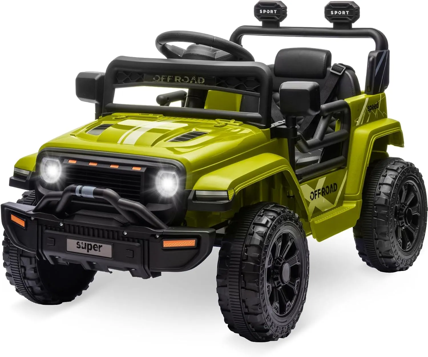 12V Ride On Truck Car, Toddler Ride On Toy w/Parent Remote Control, Steering Wheel Music, 4-Wheel Spring Suspension, Led Lights, 2 Speeds, Kids Electric Vehicles for Age 3-5
