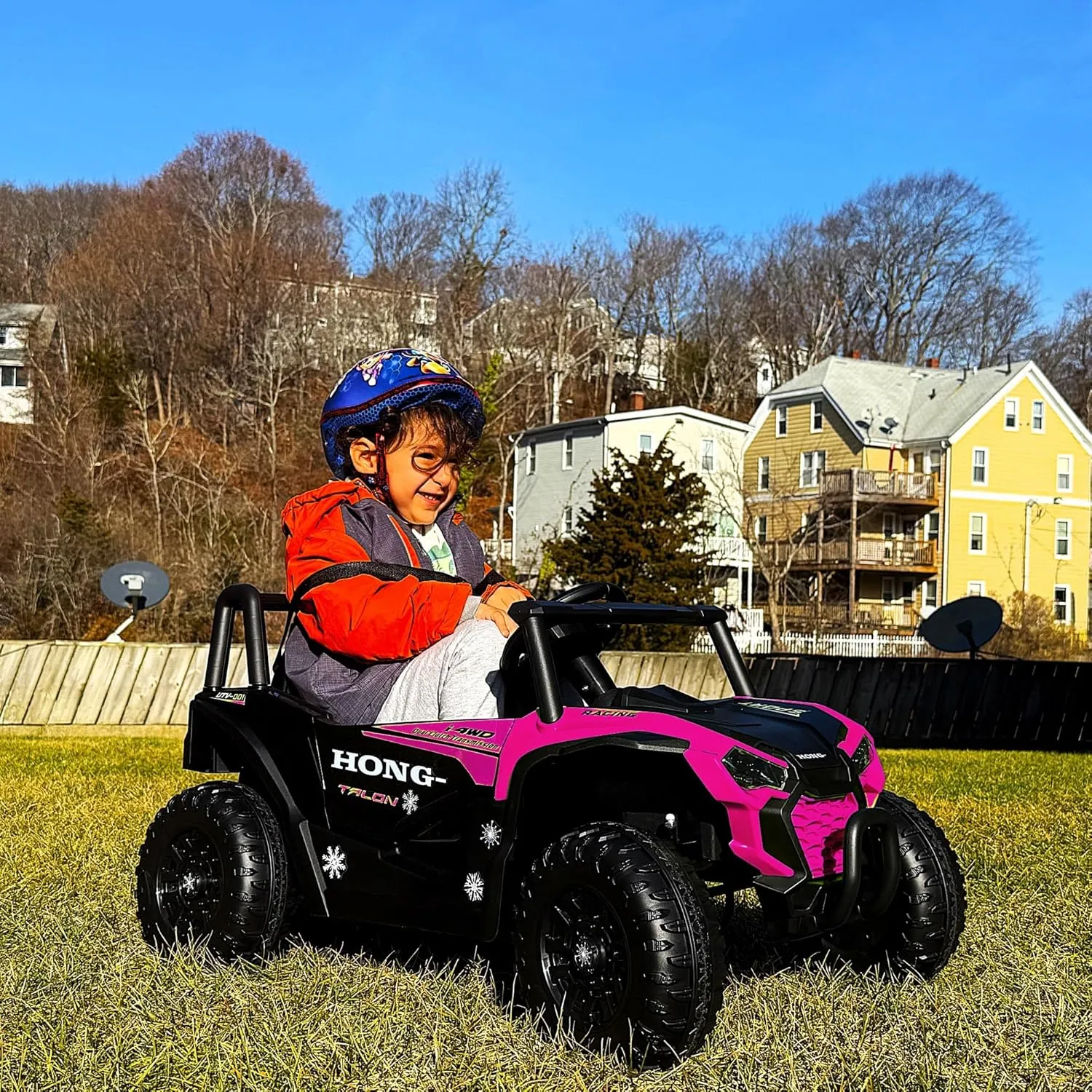 12V Ride On UTV Toy Electric Car with Remote Control for 3-6 Year Old Boys/Girls - Kids Electric UTV Car(Pink)