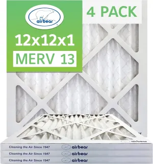 12x12x1 Air Filter MERV 13 (4-Pack) TRION Air Bear Pleated HVAC Air Filters Replacement (Actual Size: 11.50 x 11.50 x 0.75 Inches)