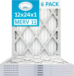 12x24x1 Air Filter MERV 11 (6-Pack) TRION Air Bear Pleated HVAC Air Filters Replacement (Actual Size: 11.50 x 23.50 x 0.75 Inches)