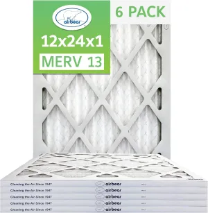 12x24x1 Air Filter MERV 13 (6-Pack) TRION Air Bear Pleated HVAC Air Filters Replacement (Actual Size: 11.50 x 23.50 x 0.75 Inches)