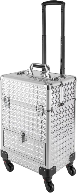 13.4*9.8*18.5inch Rolling Nail Case Wheeled Manicure Storage Case Polish Organizer 44.09lbs Professional Makeup Trolley for Studio or Travelling Nail Technician Artists Cosmetologist Stylist (Silver)