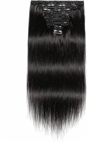 14 Inch Clip-in Hair Extensions, Real Human Hair, Natural Black, 8-Piece Set, Seamless Design for A Natural Look and Easy Application