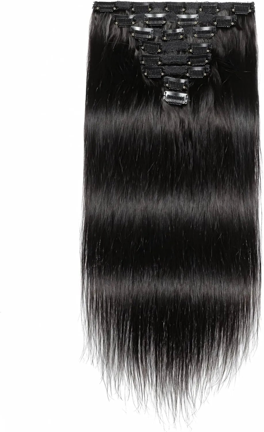 14 Inch Clip-in Hair Extensions, Real Human Hair, Natural Black, 8-Piece Set, Seamless Design for A Natural Look and Easy Application