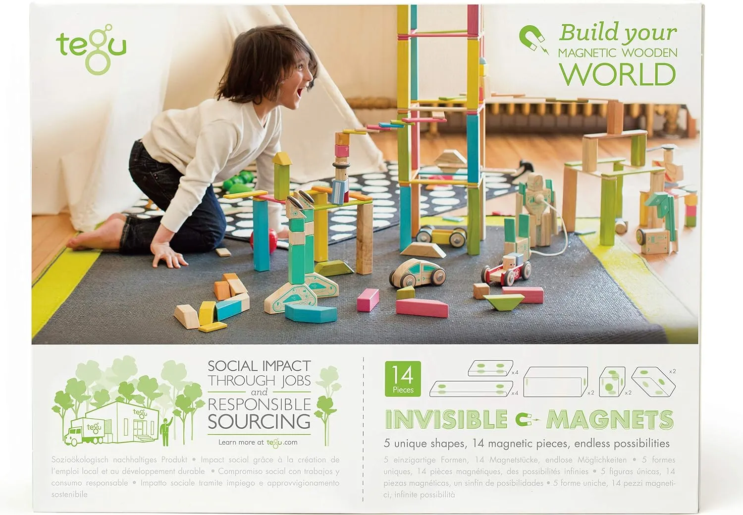 14 Piece Tegu Magnetic Wooden Block Set Natural