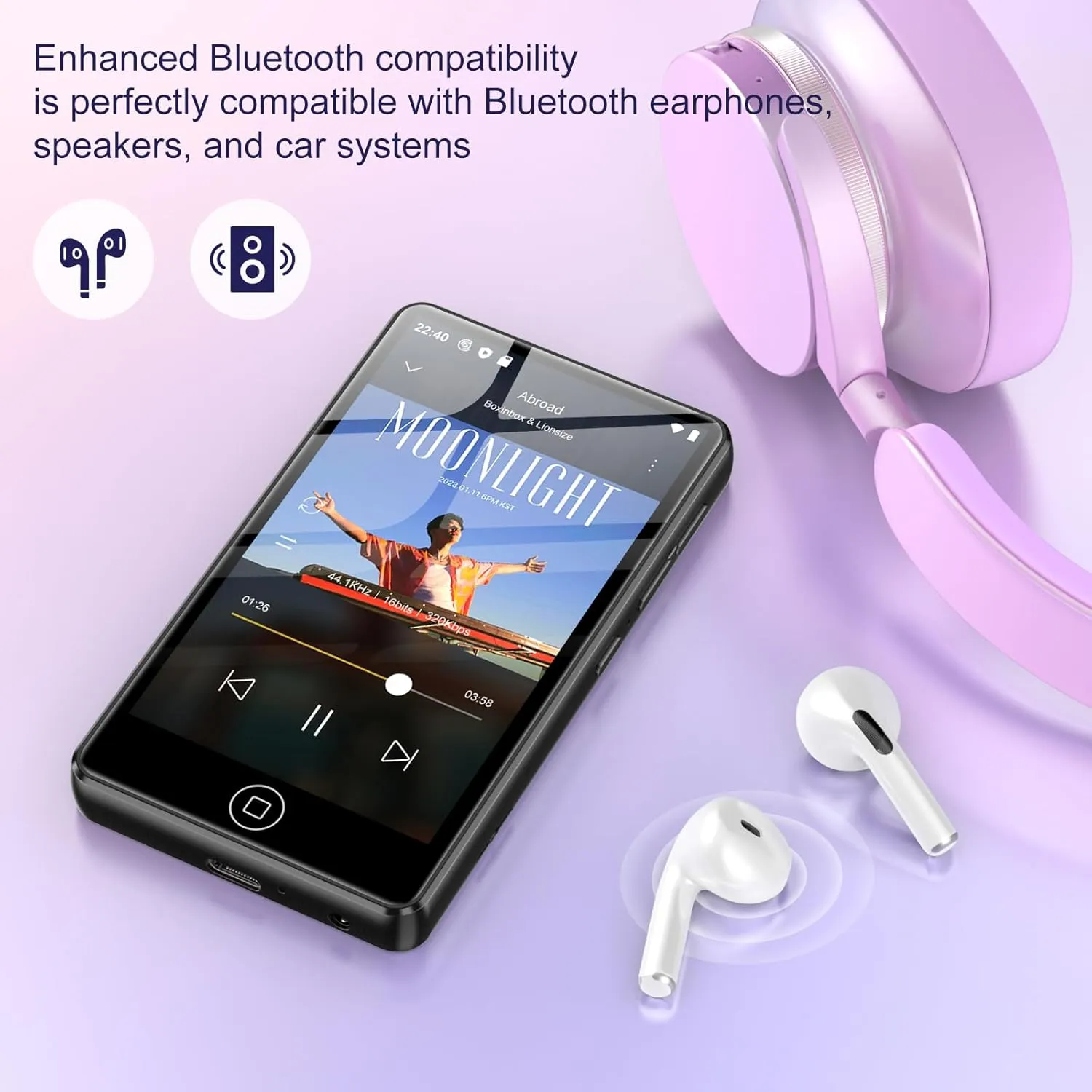 144GB MP3 Player with Bluetooth and WiFi,MP3 & MP4 Players with 4.02-inch Touchscreen and Speaker,Spotify Music Players with Pandora,Audible,Amazon Music,Spotify,Play Store,Up to 1TB