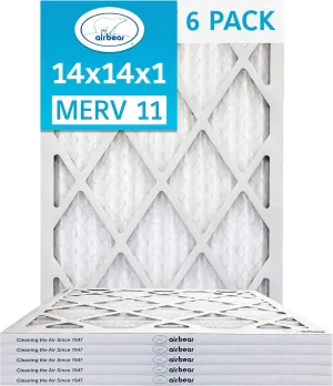 14x14x1 Air Filter MERV 11 (6-Pack) TRION Air Bear Pleated HVAC Air Filter Replacement (Actual Size: 13.50 x 13.50 x 0.75 Inches)