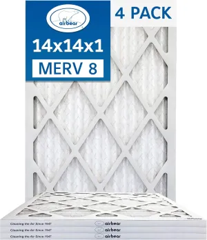 14x14x1 Air Filter MERV 8 (4-Pack) TRION Air Bear Pleated HVAC Air Filters Replacement (Actual Size: 13.50 x 13.50 x 0.75 Inches)
