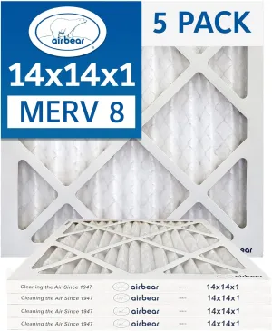 14x14x1 Air Filter MERV 8 (5-Pack) TRION Air Bear Pleated HVAC Air Filters Replacement (Actual Size: 13.50 x 13.50 x 0.75 Inches)