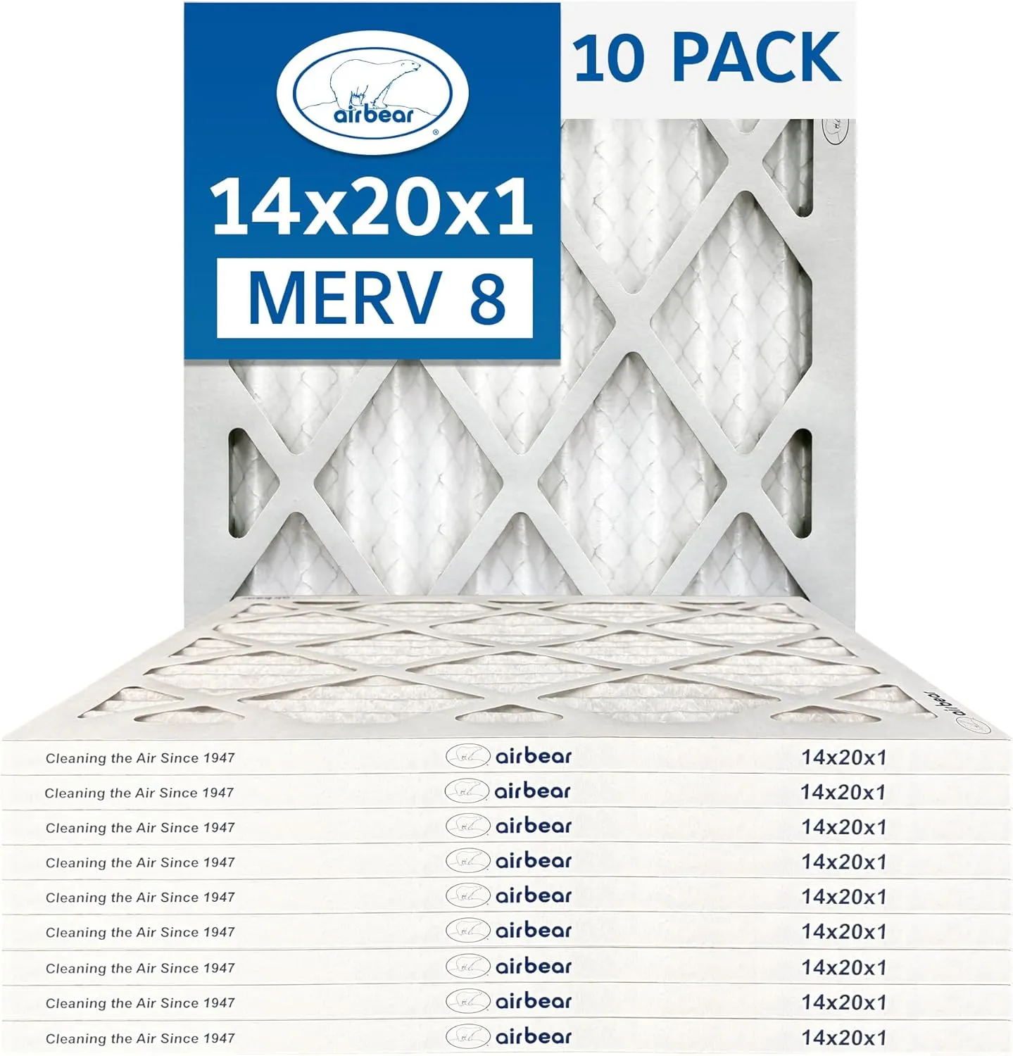 14x20x1 Air Filter MERV 8 (10-Pack) TRION Air Bear Pleated HVAC Air Filters Replacement (Actual Size: 13.50 x 19.50 x 0.75 Inches)