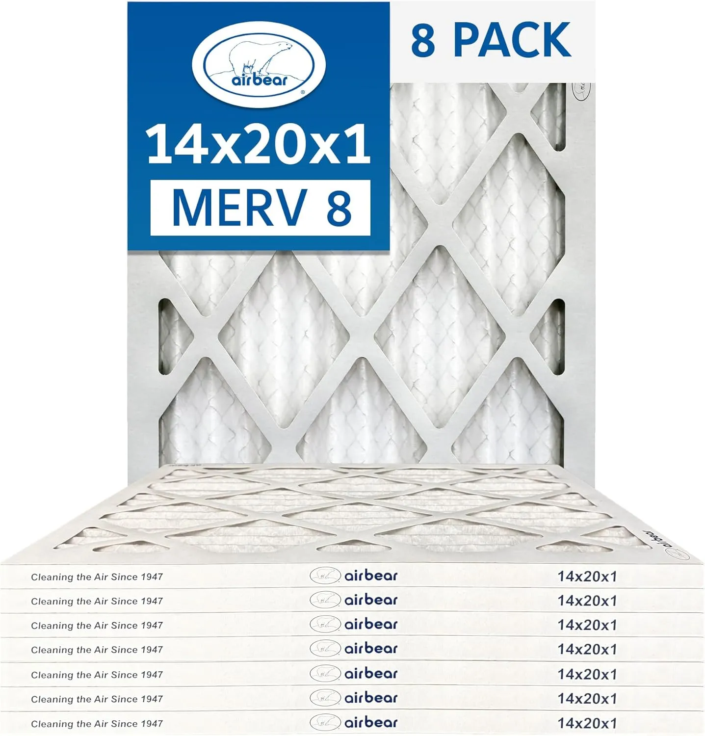 14x20x1 Air Filter MERV 8 (8-Pack) TRION Air Bear Pleated HVAC Air Filters Replacement (Actual Size: 13.50 x 19.50 x 0.75 Inches)