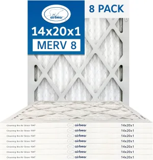 14x20x1 Air Filter MERV 8 (8-Pack) TRION Air Bear Pleated HVAC Air Filters Replacement (Actual Size: 13.50 x 19.50 x 0.75 Inches)