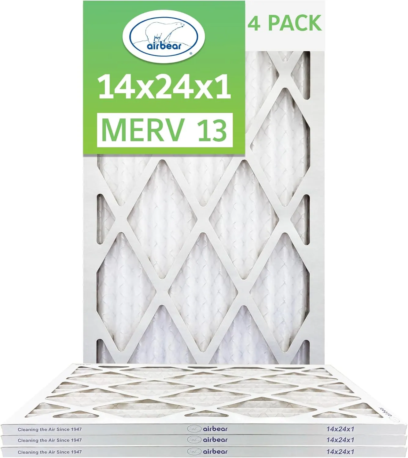 14x24x1 Air Filter MERV 13 (4-Pack) TRION Air Bear Pleated HVAC Air Filter Replacement (Actual Size: 13.50 x 23.50 x 0.75 Inches)