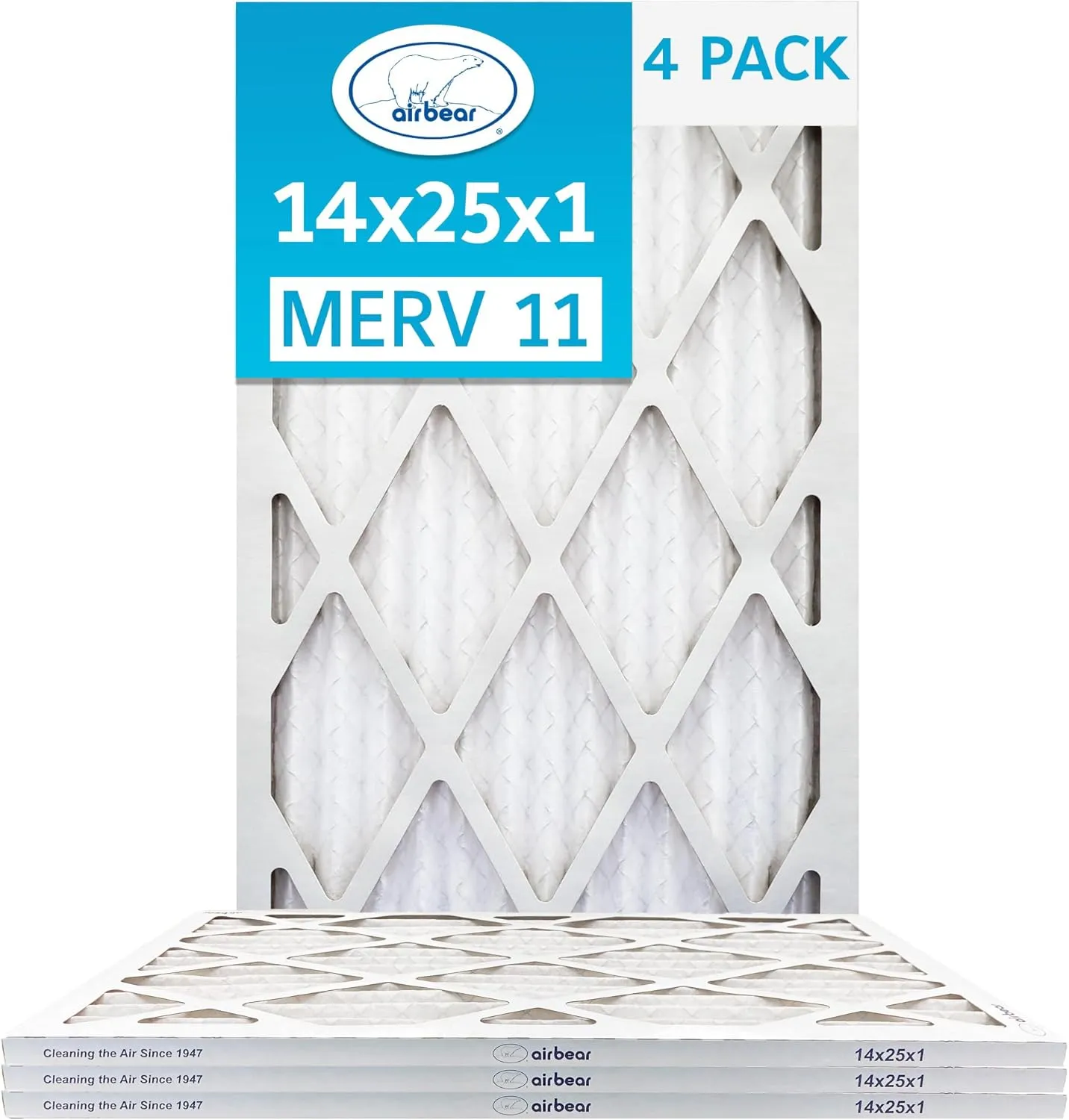 14x25x1 Air Filter MERV 11 (4-Pack) TRION Air Bear Pleated HVAC Air Filter Replacement (Actual Size: 13.50 x 24.50 x 0.75 Inches)