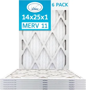 14x25x1 Air Filter MERV 11 (6-Pack) TRION Air Bear Pleated HVAC Air Filter Replacement (Actual Size: 13.50 x 24.50 x 0.75 Inches)