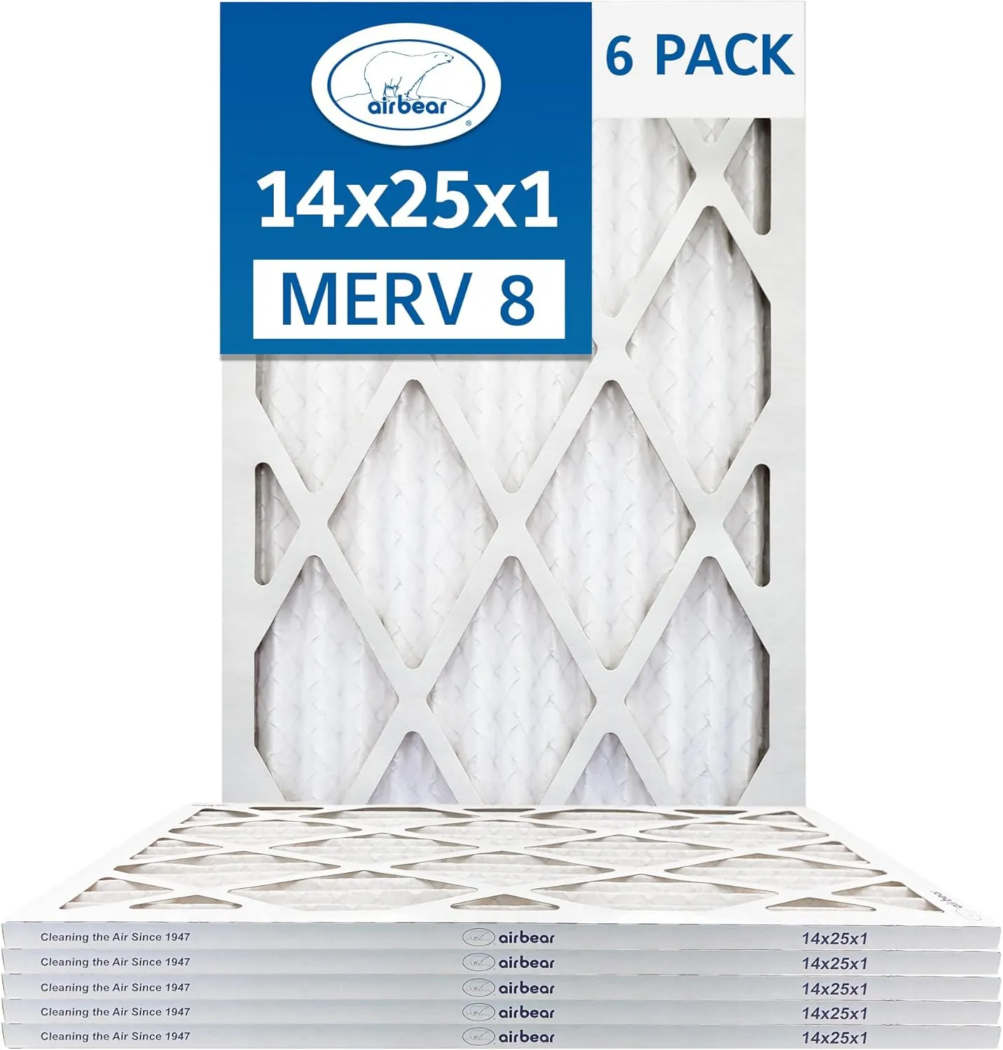 14x25x1 Air Filter MERV 8 (6-Pack) TRION Air Bear Pleated HVAC Air Filters Replacement (Actual Size: 13.50 x 24.50 x 0.75 Inches)
