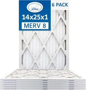 14x25x1 Air Filter MERV 8 (6-Pack) TRION Air Bear Pleated HVAC Air Filters Replacement (Actual Size: 13.50 x 24.50 x 0.75 Inches)