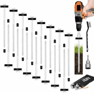 15 Pcs 10" Heavy Duty Metal Ground Pegs, Drillable Threaded Tent Stakes, Screw in Tent Pegs Stakes for Garden Canopies Grassland Canopies Awnings Camping Travel (Hex Tool and Storage Bag)