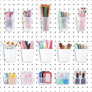 15 Pcs Pegboard Bins and Cups with Hooks and Loops Peg Board Organizer Accessories Baskets Pegboard Baskets Accessories kit for Garage Workshop Workbench Office Various Tool Organizer