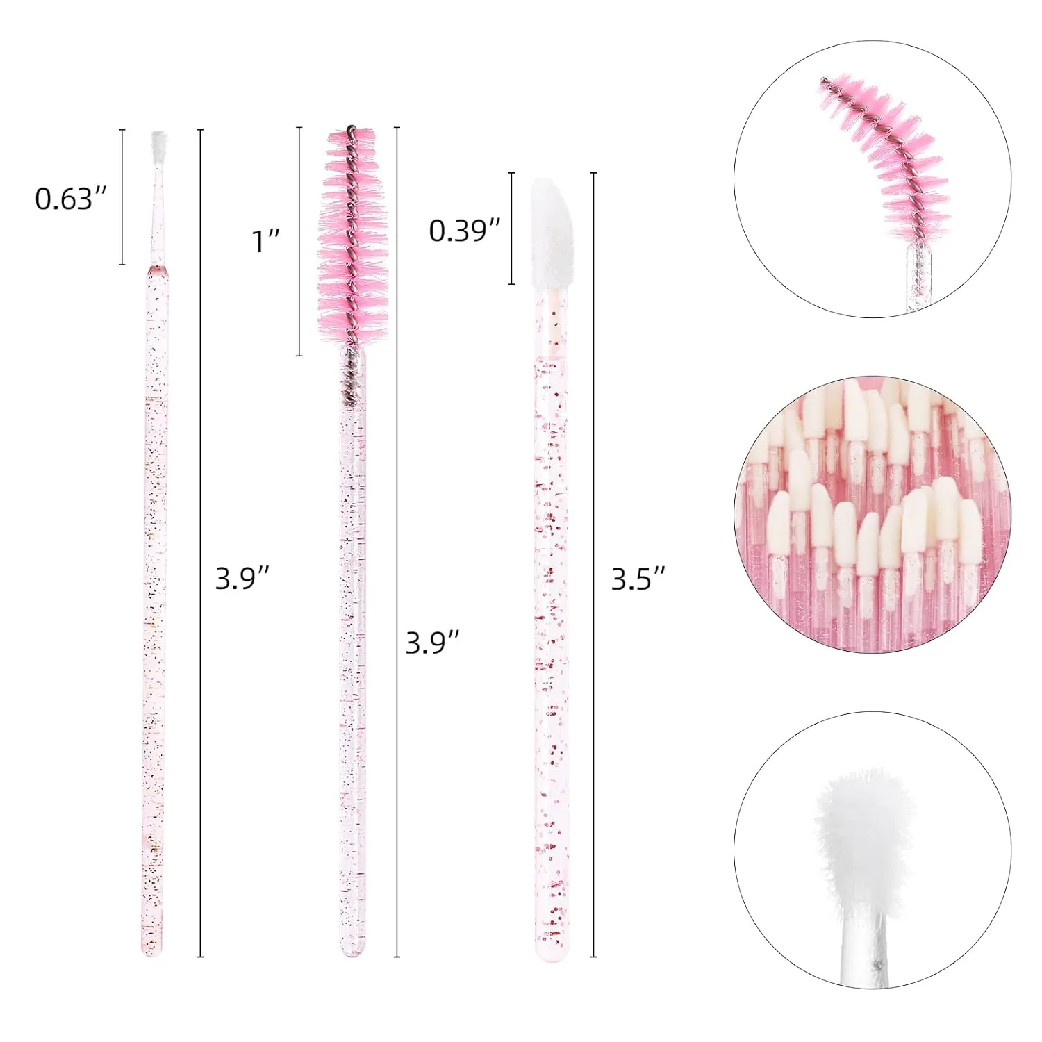 1500 PCS Eyelash Extension Supplies Kit, 500 Spoolies Mascara Wands 500 Lip Brushes 500 Micro Swabs Pink, Disposable Eyelash Brushes Makeup Applicator Tool with 3 Reusable Containers