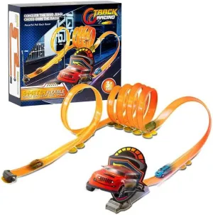 16.4-Foot Flexible Soft Rubber Race Track Set – Customizable Shape, Loop, Speed Ramps & Pull-Back Cars – Fun Ring Jump Action for Kids Ages 3  – Creative Racing Toy