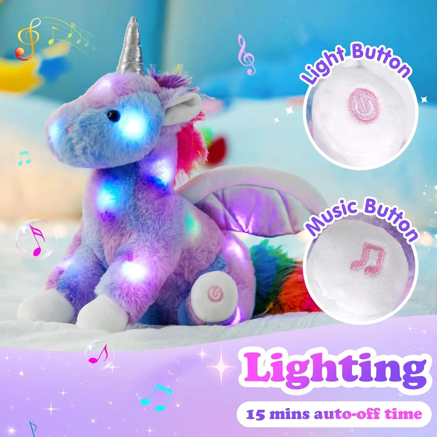 16.5" Unicorn Light up Musical Unicorn Stuffed Animal Glowing Singing Soft Plush Toys Decor Birthday Christmas Children's Day Gifts for Toddlers Boys Girls Kids